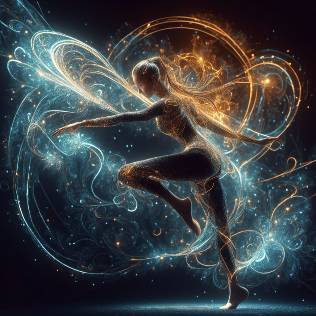 Gymnast Vault with Glowing Mathematical Equations