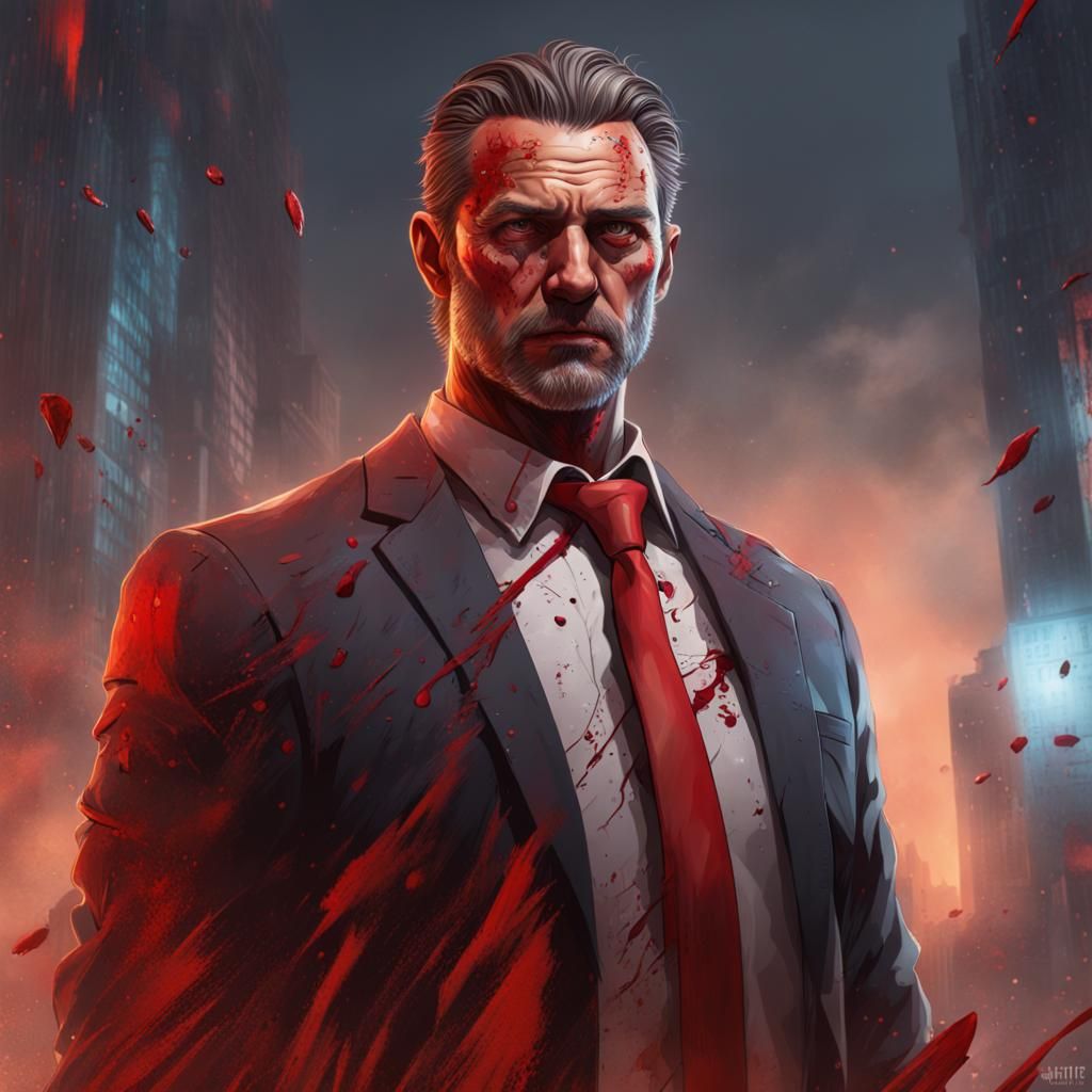 Handsome CEO Surviving Blood Apocalypse: Hyperrealistic Conc...