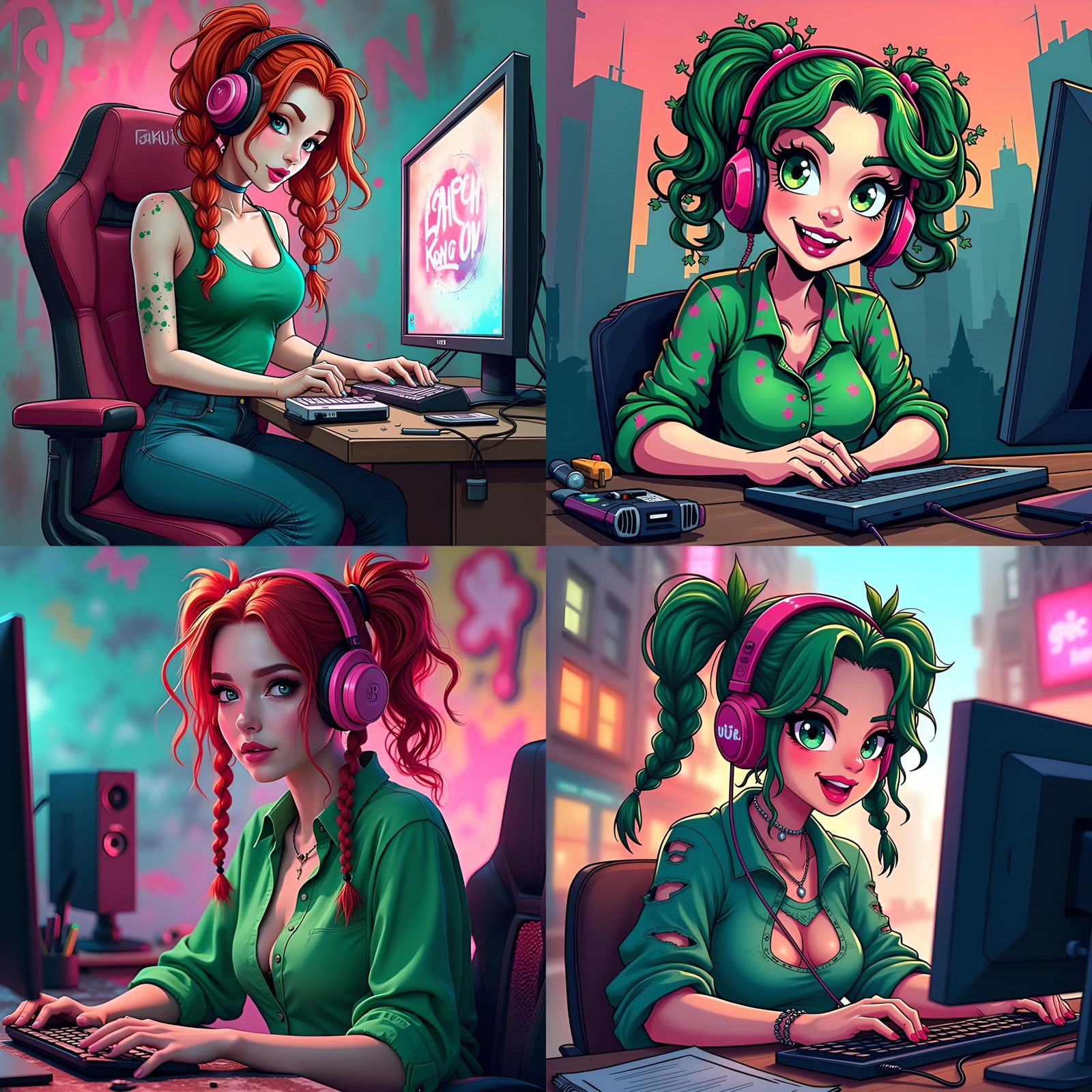 Cartoon Poison Ivy Livestream in Graffiti Art Style