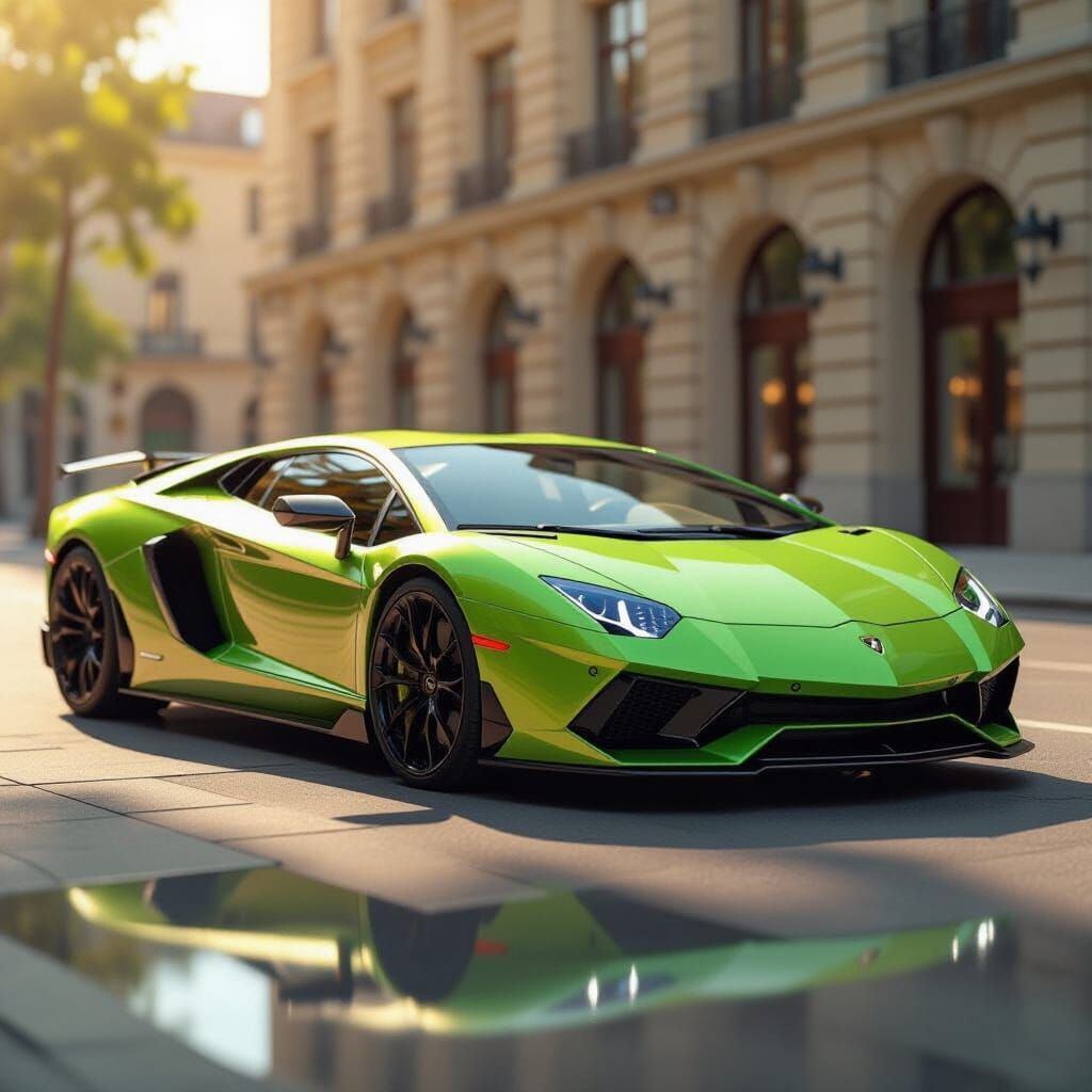 Venom Green Lamborghini Glinting in Sunlight