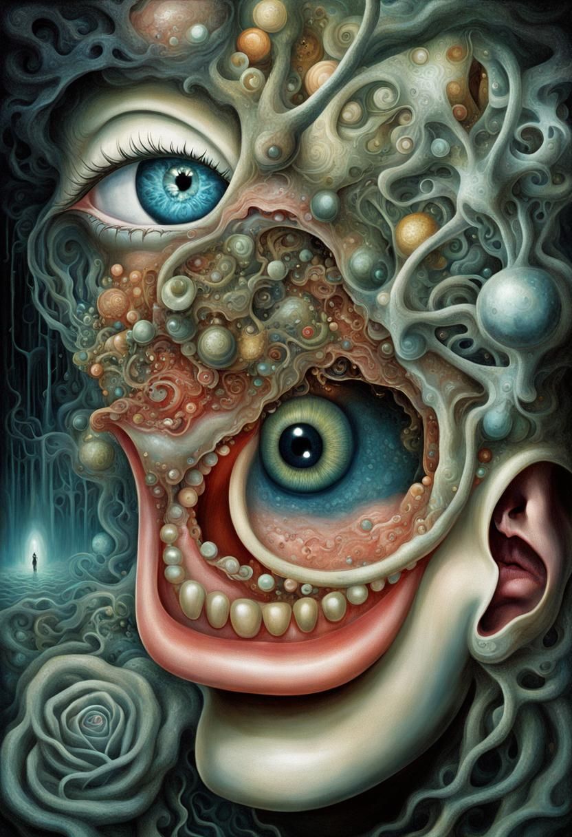 Surreal Man with Neurons and Teeth in Digital Painting