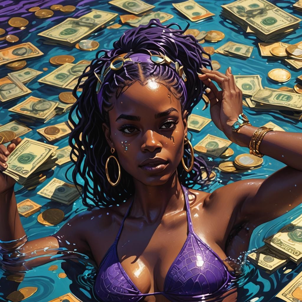 Fantasy Portrait: Girl Swimming in Money