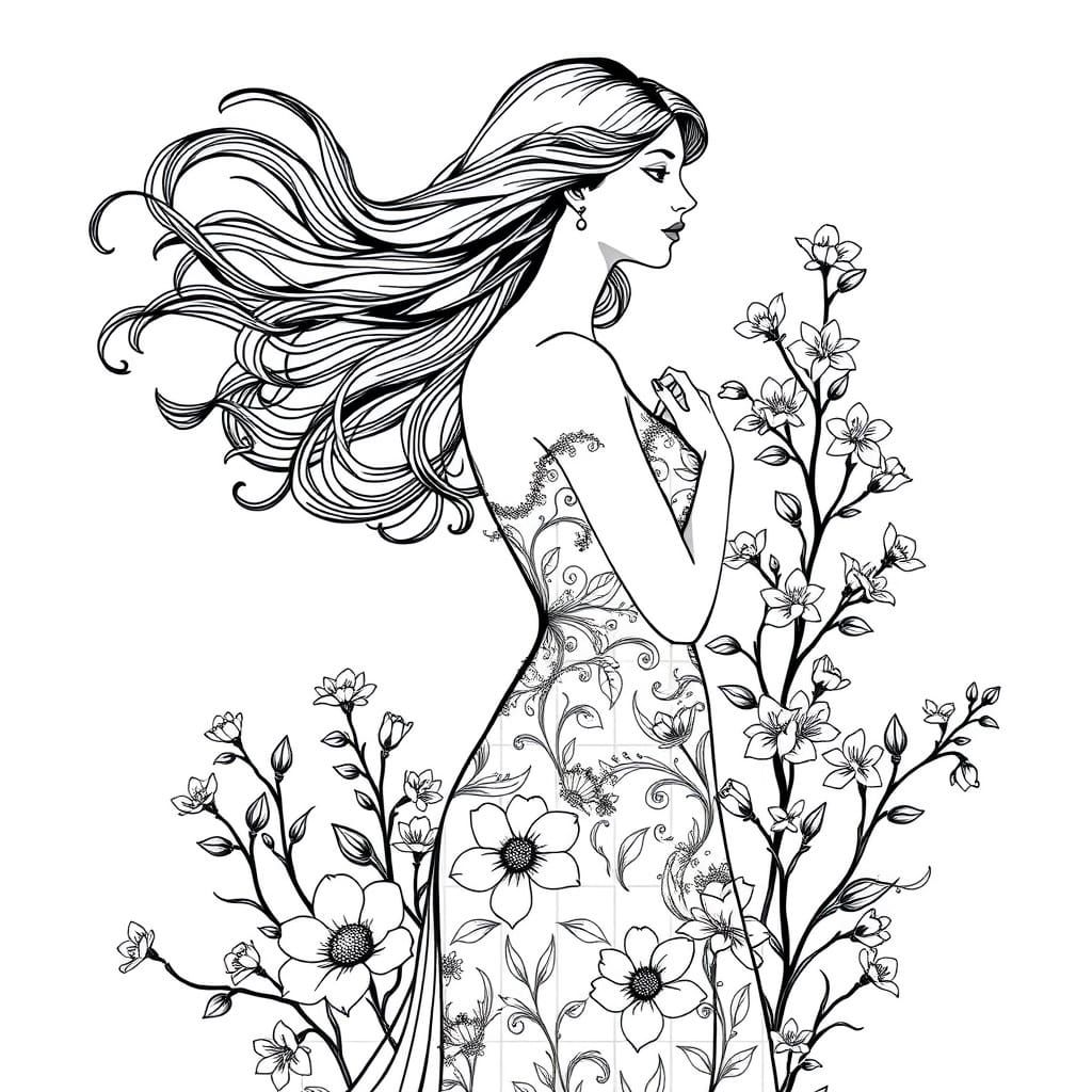 Floral Woman in Art Nouveau Style
