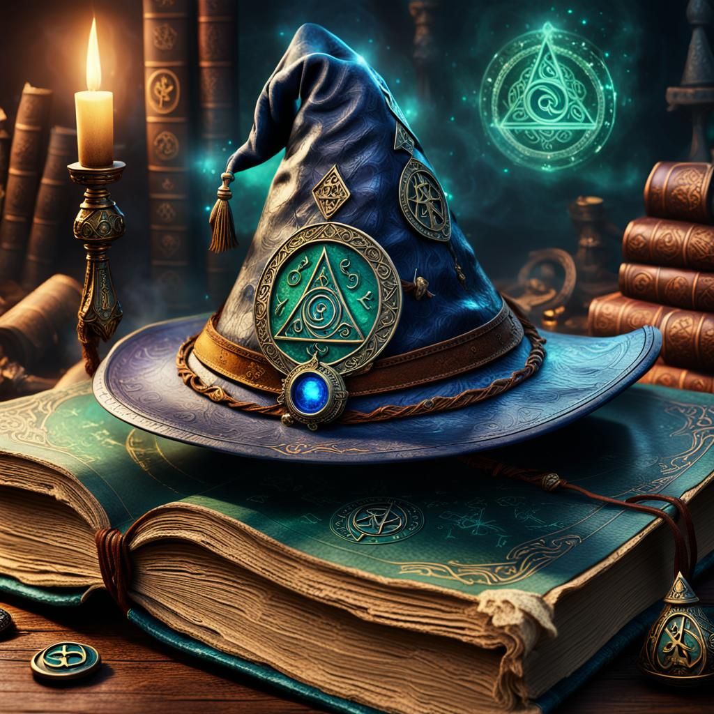 Mystical Wizard Hat on Ancient Tome