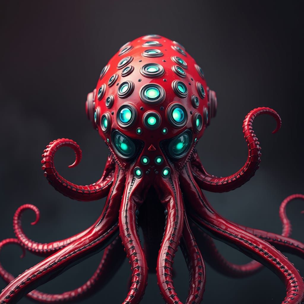 Biomechanical Red Beast in Dark Gradient Background