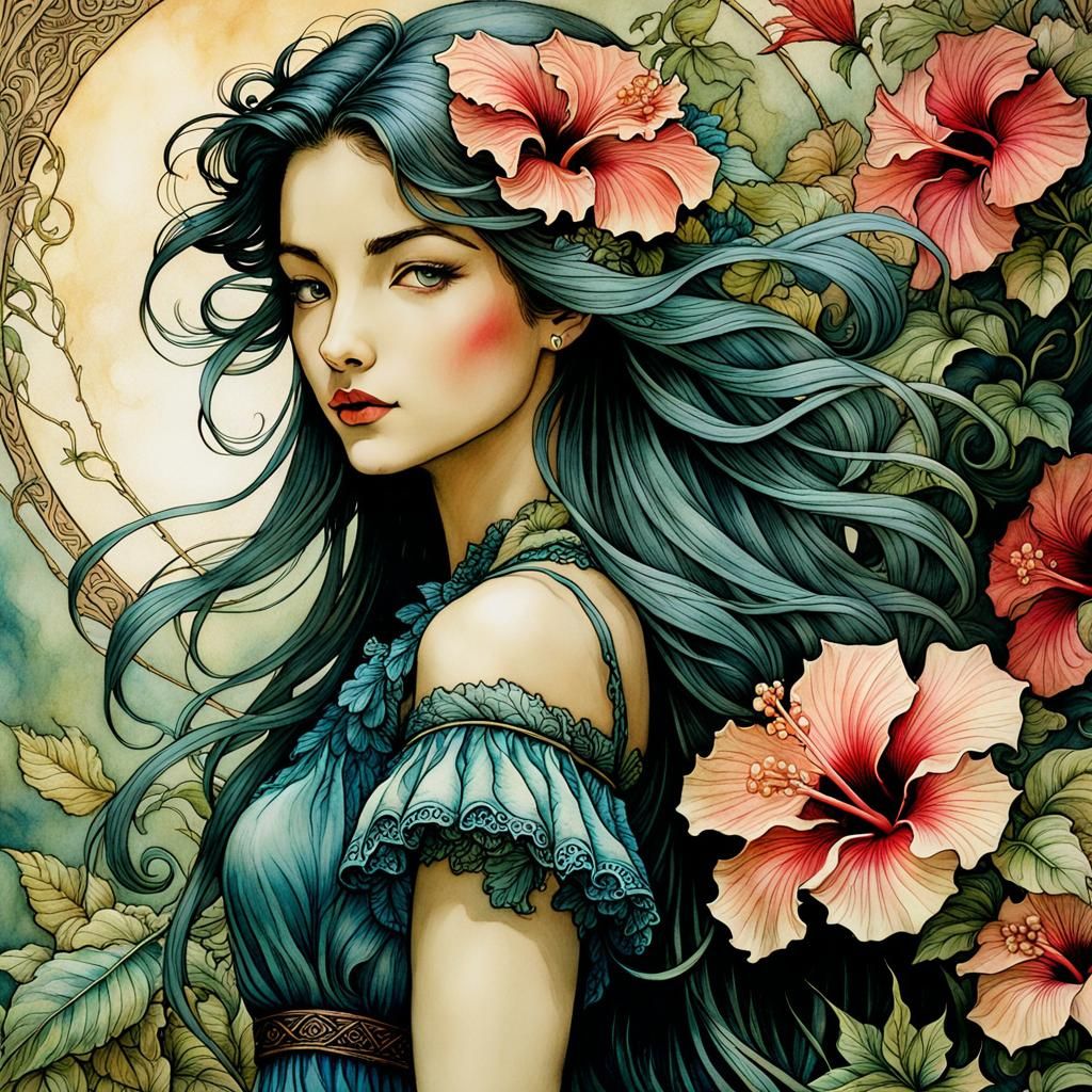 Hibiscus Flowers in Flowing Alcohol Ink Style