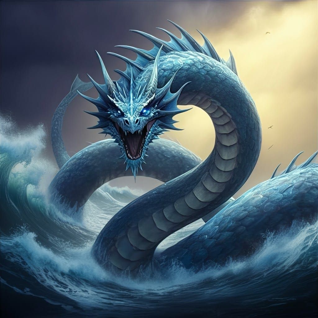 Icy Sea Dragon Coiled in Frozen Waves