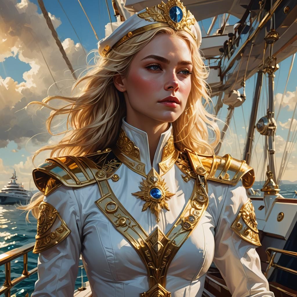 Luxurious Blonde Woman in Gold Uniform, Fantasy Art
