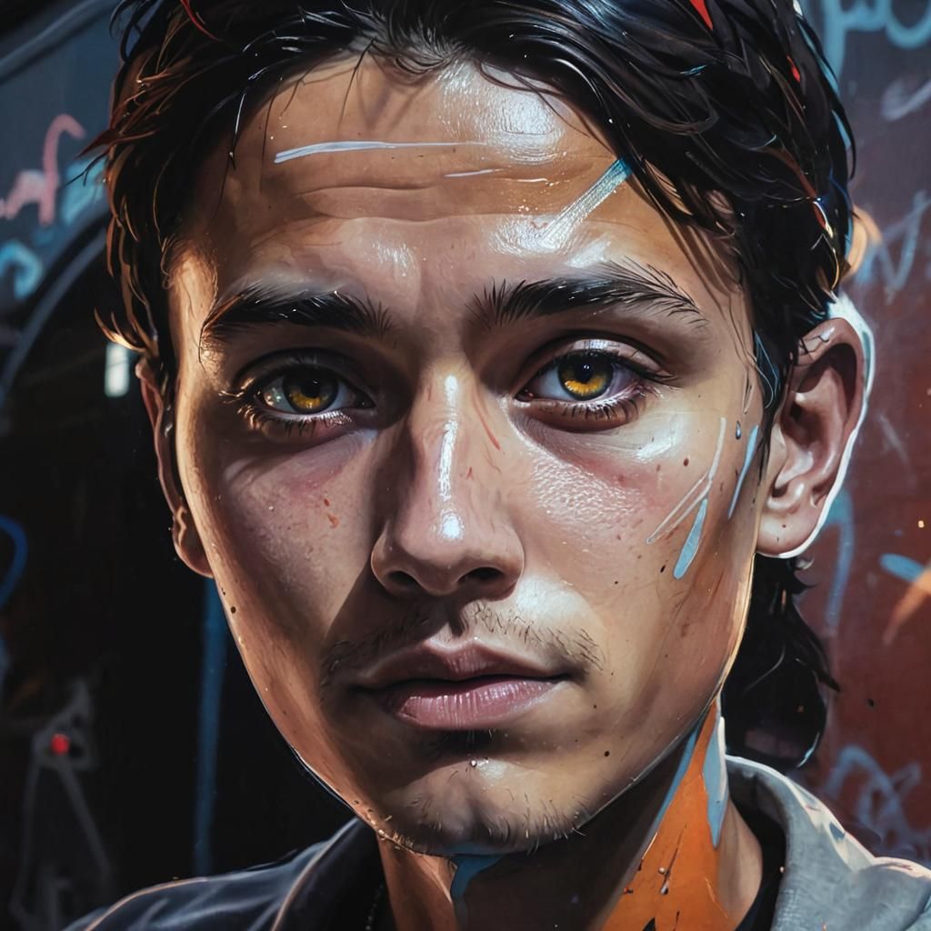 Young Man in Red Hoodie Before Graffiti Art