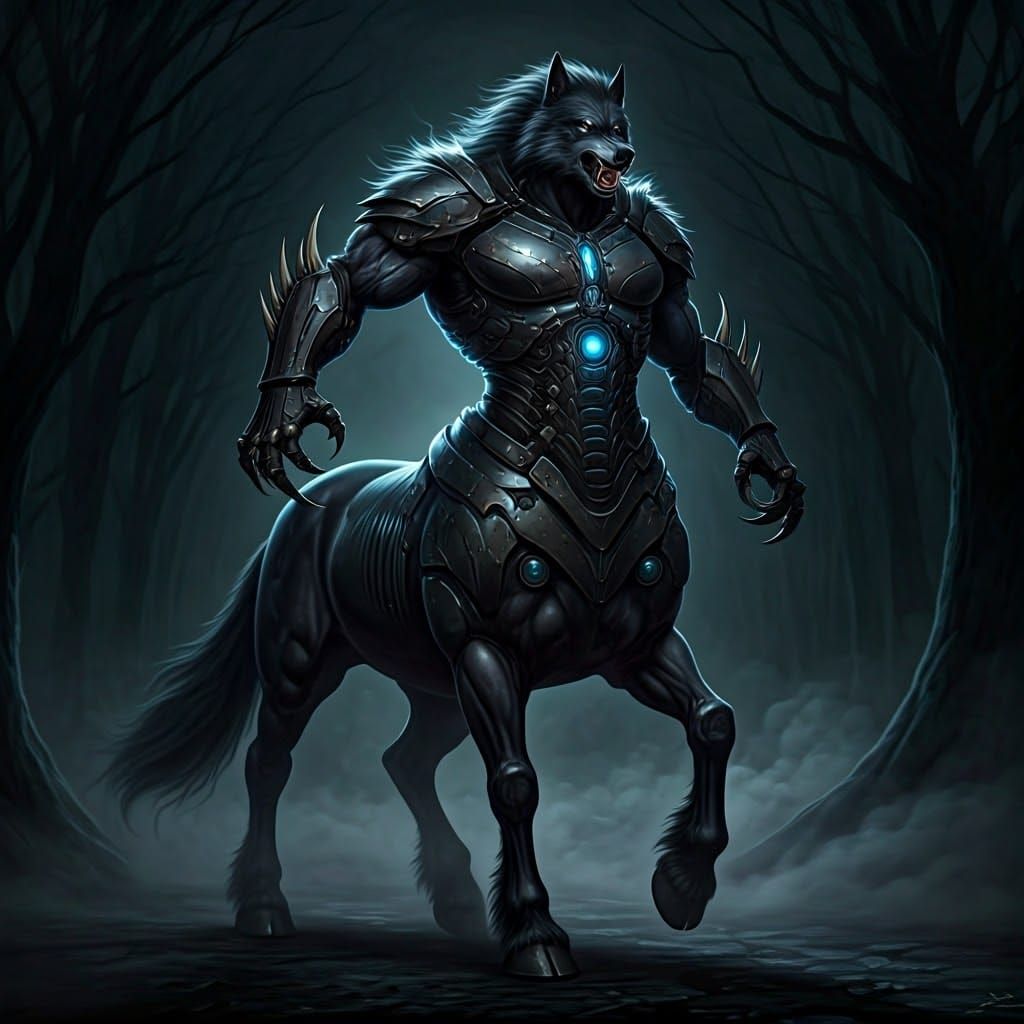 Cyborg Werewolf Centaur in Dark Fantasy Style