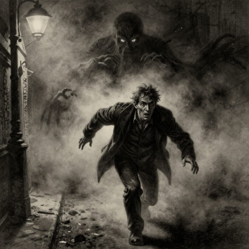 Man Flees Unseen Horror Down Foggy Dark Street