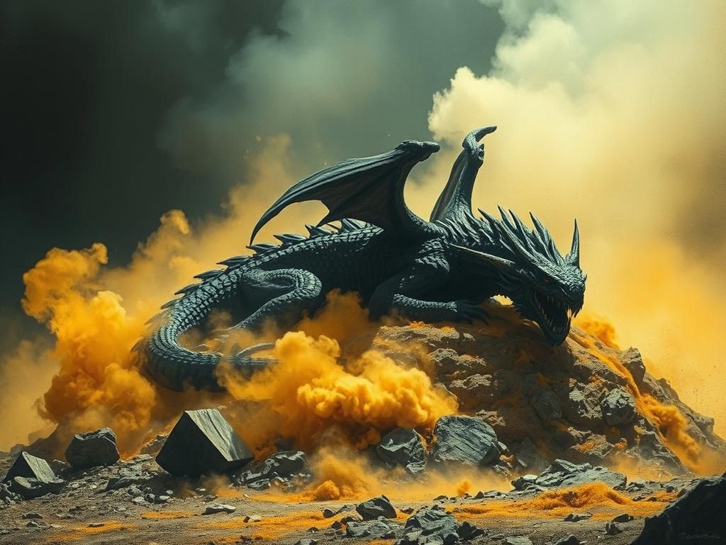 Ominous Dragon Sleeping in Barrow: Horror Scene