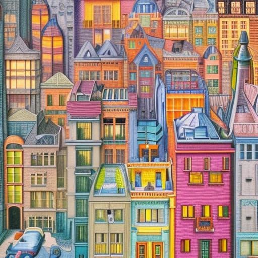Candy City in Colored Pencil Drawing Style