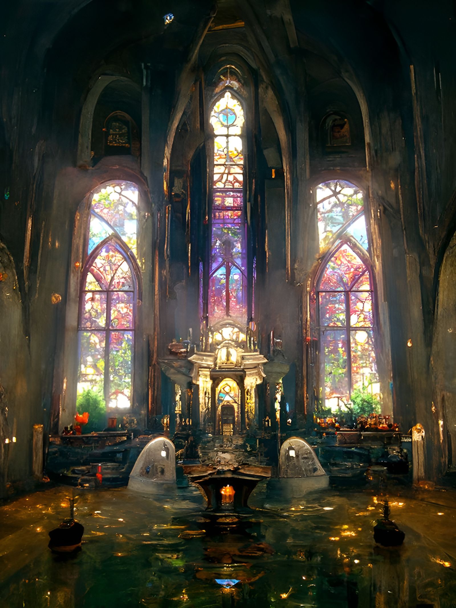 Ghost Church Interior with Magic Candles