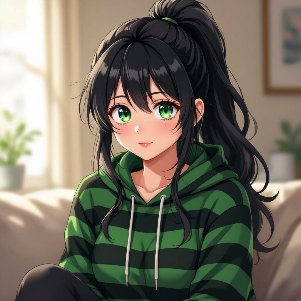 Anime Girl in Comic Style with Green Eyes