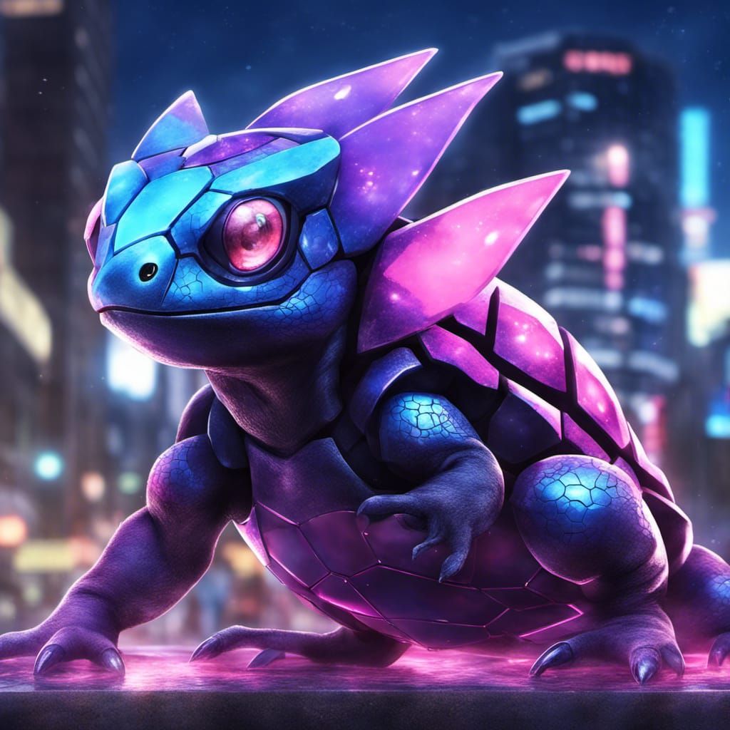 Futuristic Neon Lizard-Turtle Pokemon Character