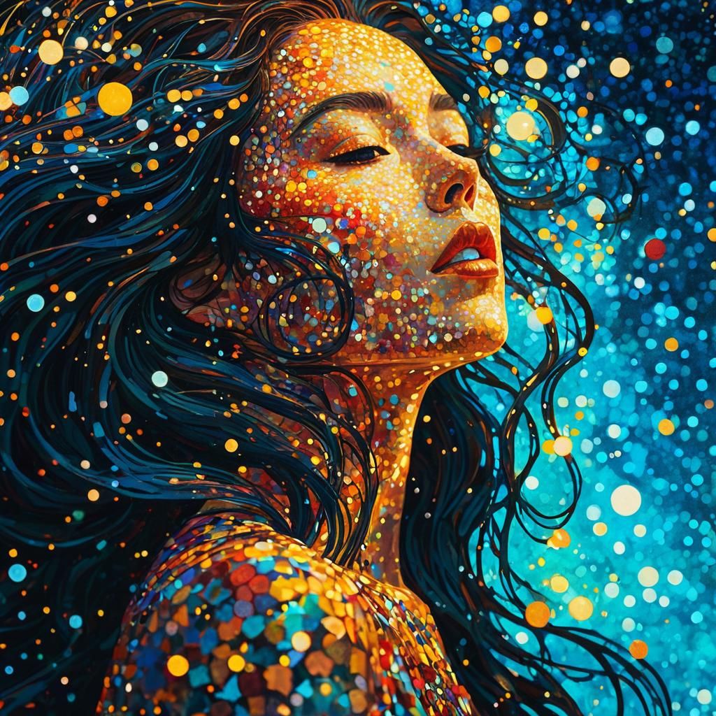 Ethereal Energy Portrait in Klimt-Inspired Mosaic Style