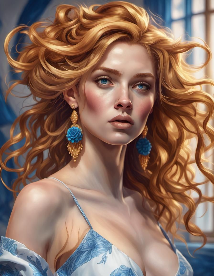 Woman with Golden Hair: Hyperdetailed Portrait