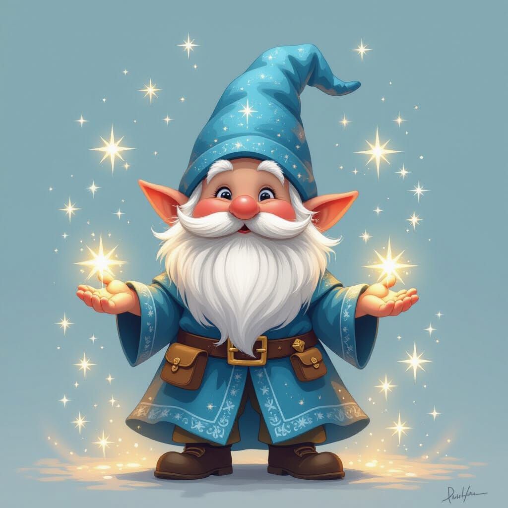 Bearded Gnome in Stardust, Dreamy Art Style