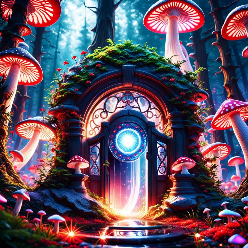 Psychedelic Moongate in Enchanted Forest, Digital Art