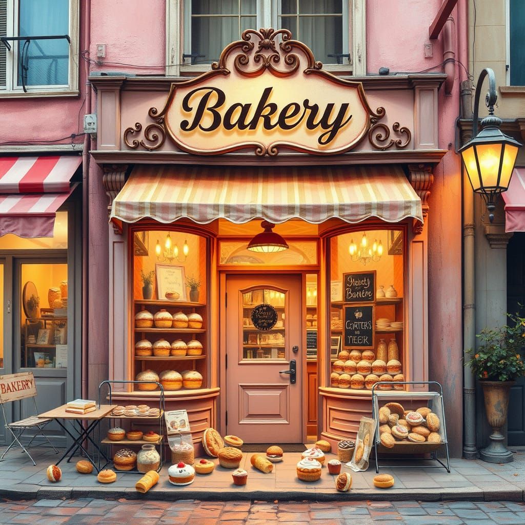 Whimsical Pastel Bakery Scene