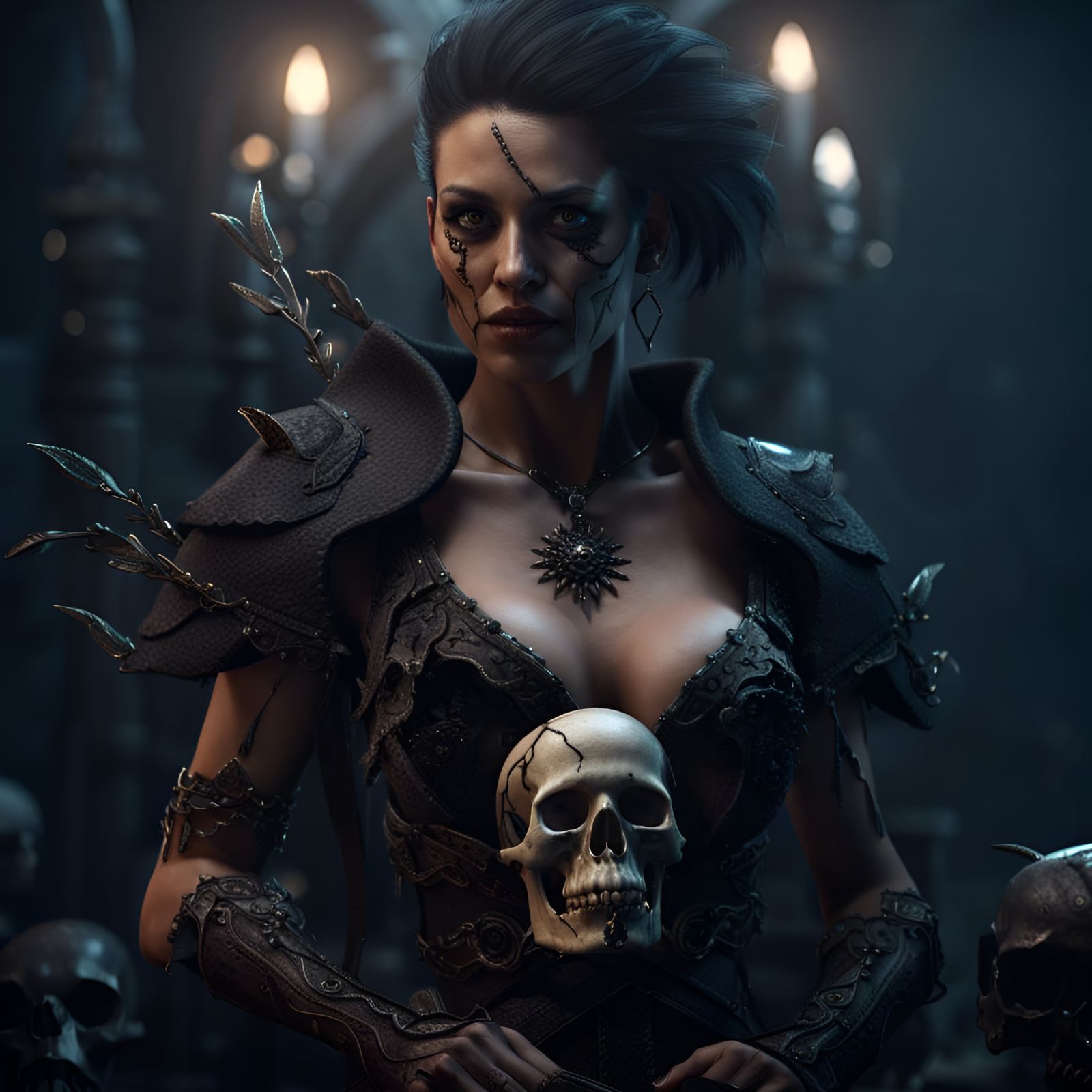 Dark Fantasy Woman with Skull in 3D Cinematic Style