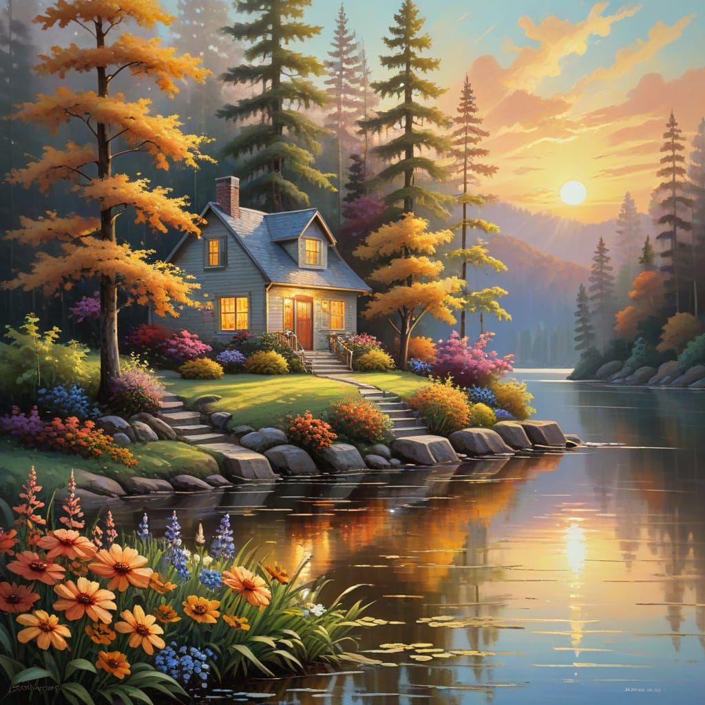 Cozy Forest House in Impressionist Style