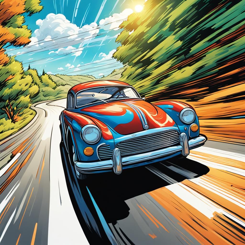 Morgan Car Speeding in Comic Book Art Style