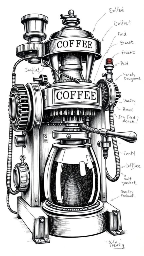 Intricate Steampunk Coffee Machine Blueprint