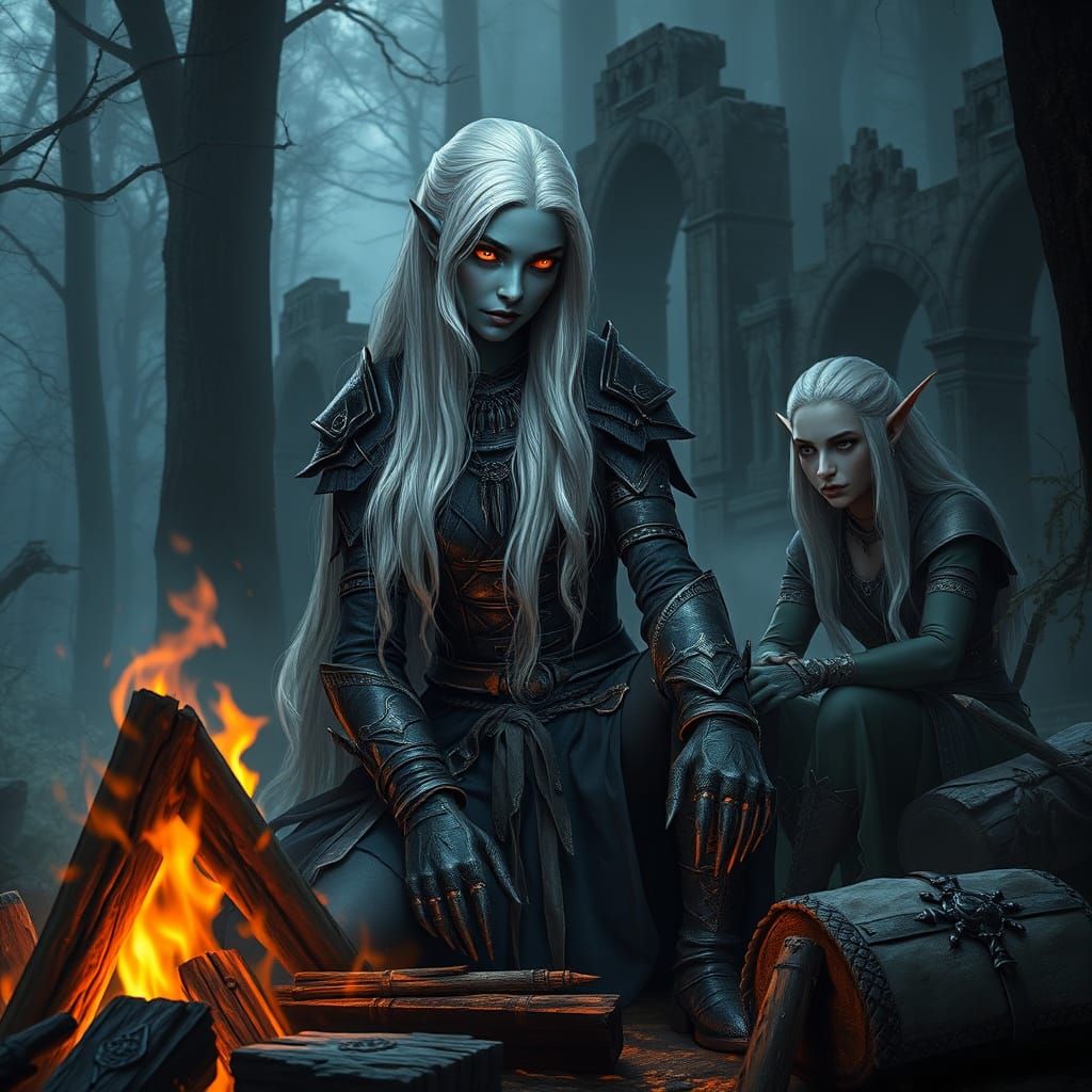 Mystical Drow Warrior in Ethereal Forest