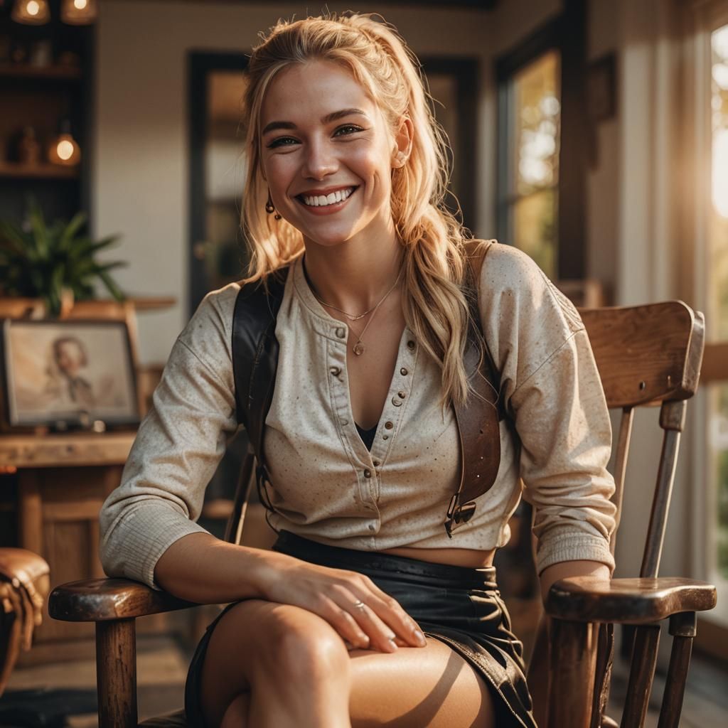 Blonde Woman in Rocking Chair: Photorealistic Digital Portra...