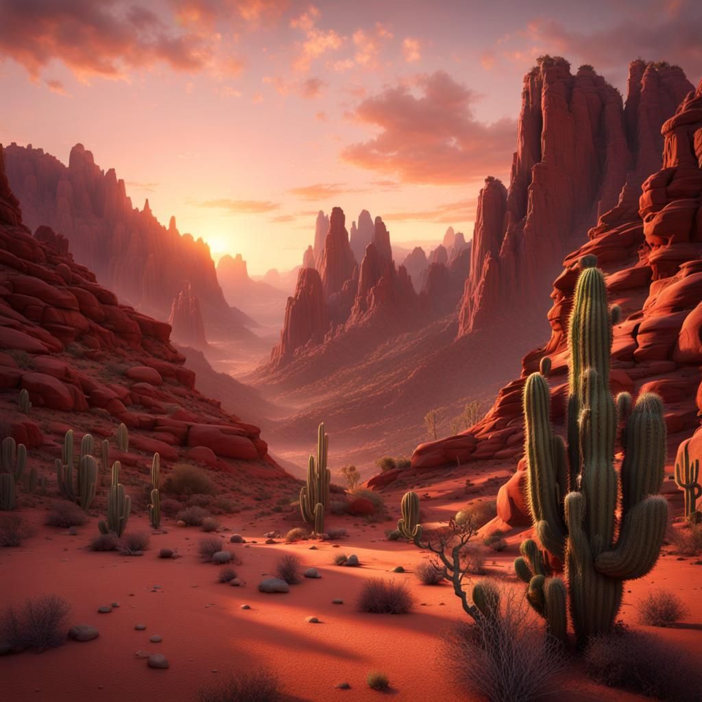 Desert Canyon Sunset: Detailed Matte Painting
