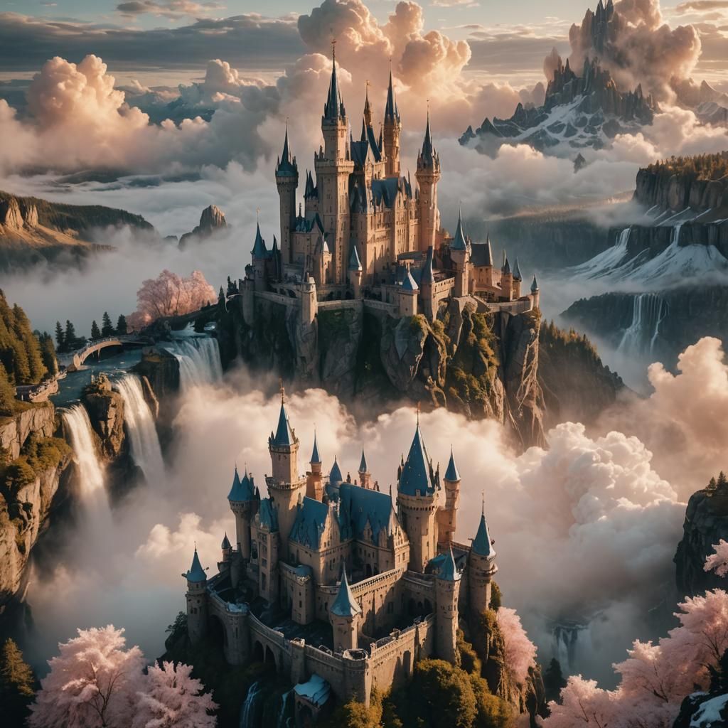 Majestic Castle Floating in Dreamy Cloudscape