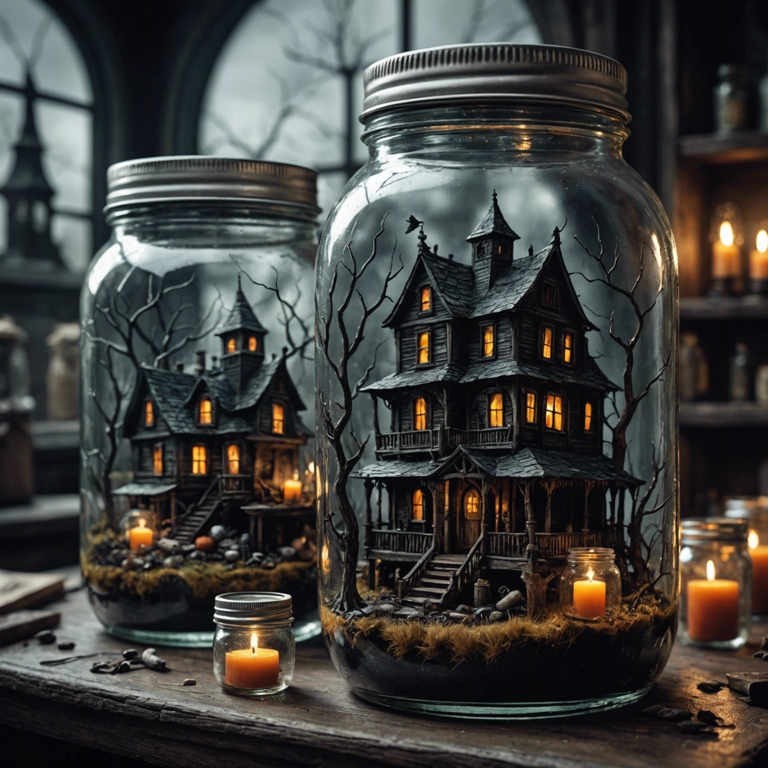 Miniature Haunted Town in a Jar
