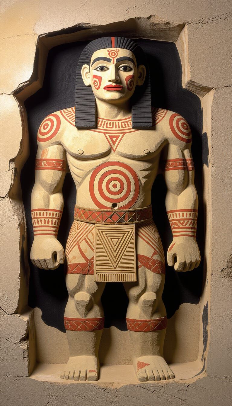 Massive Guardian Figure in Cave-Style Mixed Media Artwork