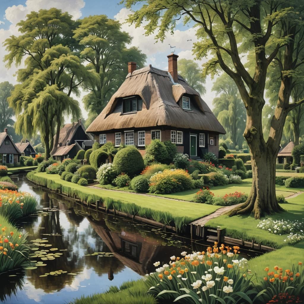 Dutch Farmhouse Landscape in Giethoorn