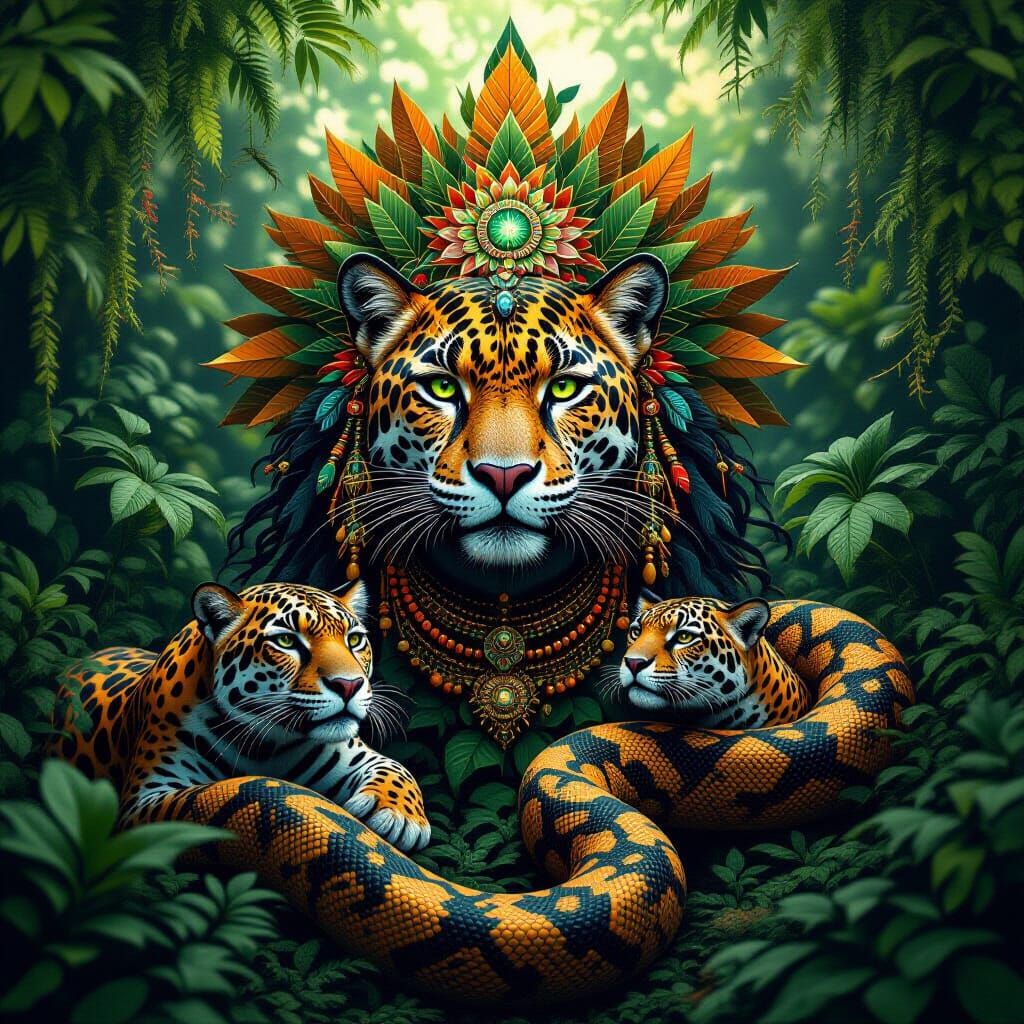 Pachamama with Jaguar and Anaconda Totem