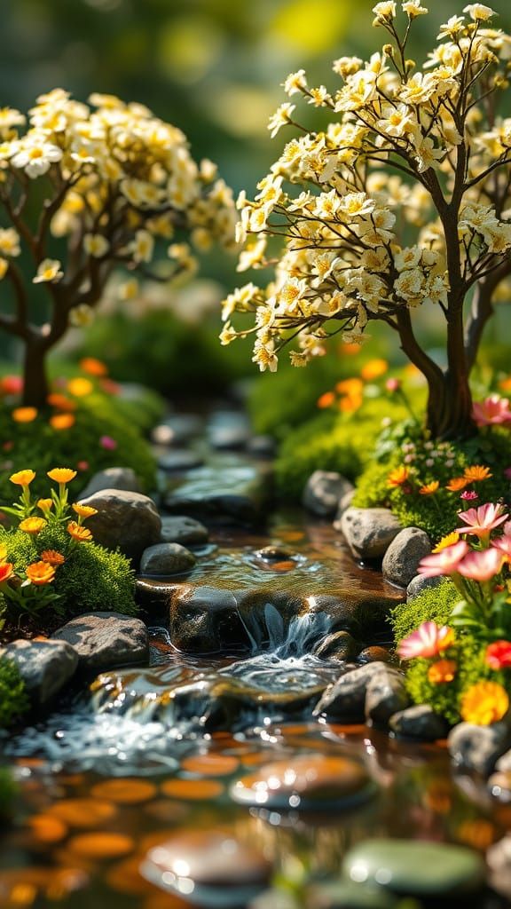 Whimsical Miniature Garden Scene in Dreamy Light