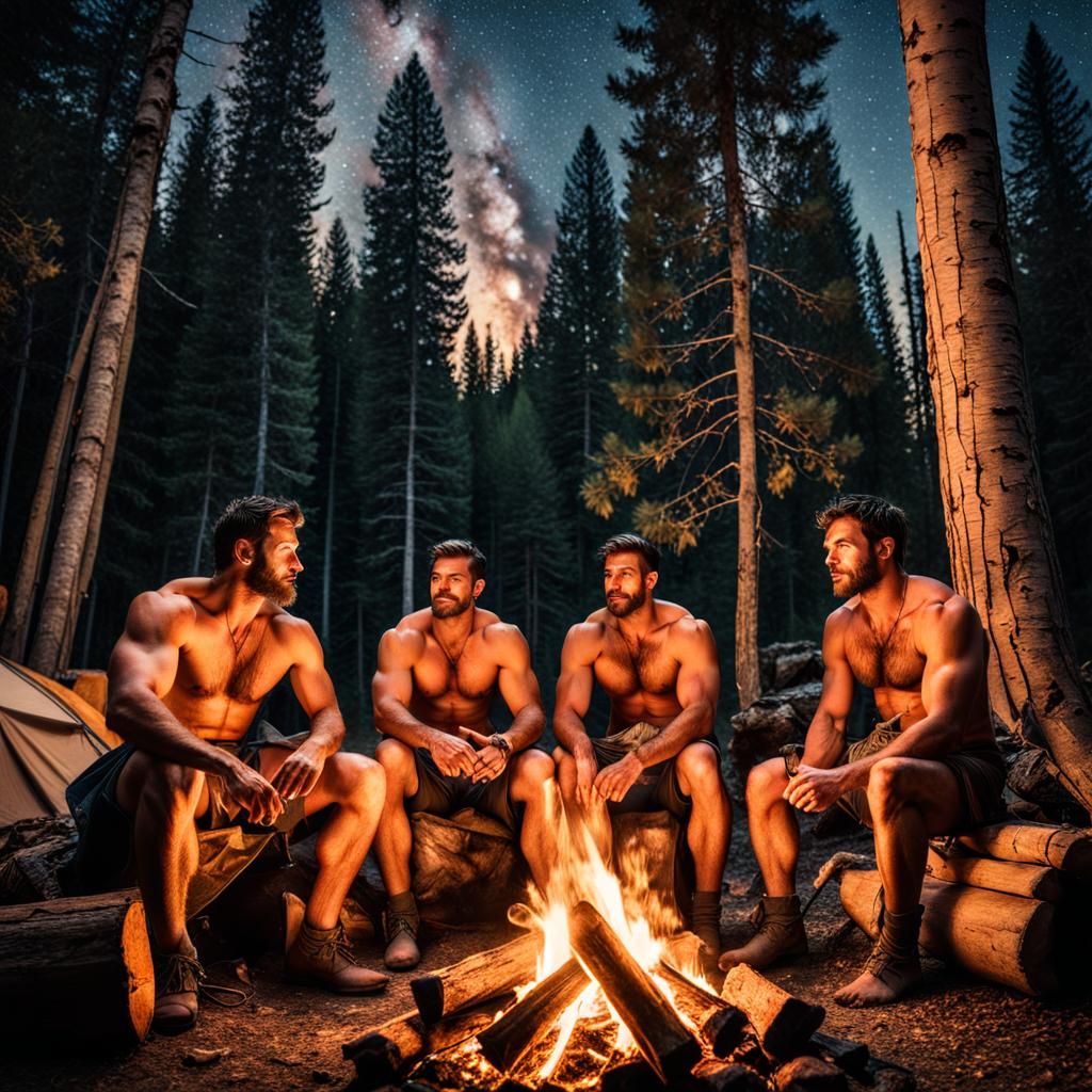 Campfire Gathering: Rugged Adventure in the Wilderness