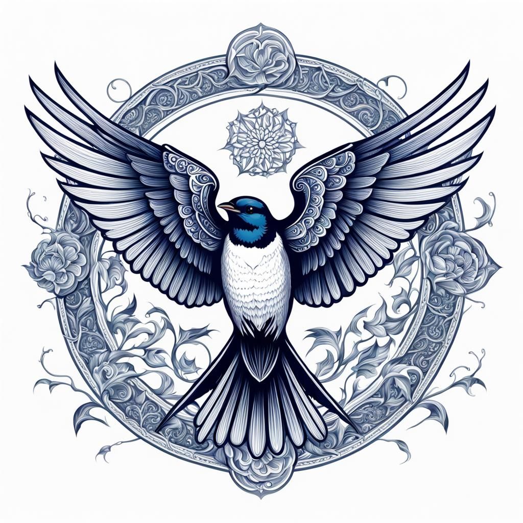 Intricate Swallow Symbol on White Background