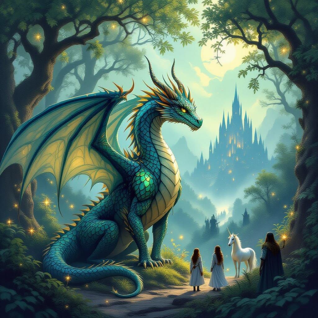 Majestic Dragon Guards Enchanted Forest Sanctuary