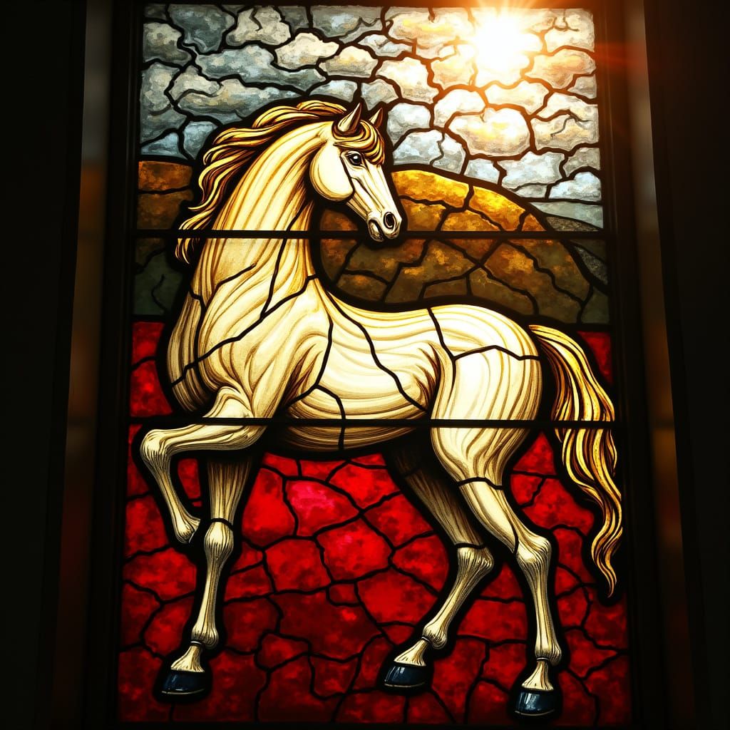 Stained Glass Horse Mosaic in Cathedral Style