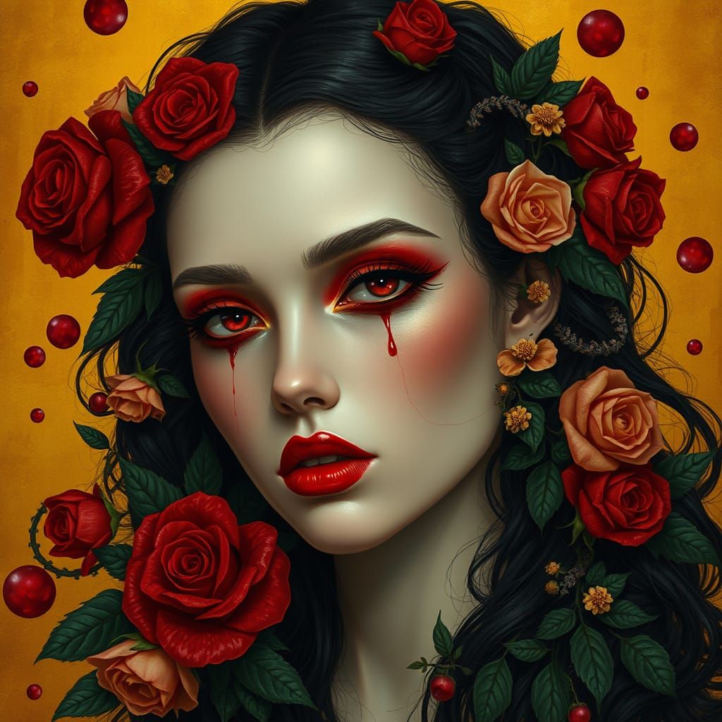 Mysterious Woman in Crimson Tears