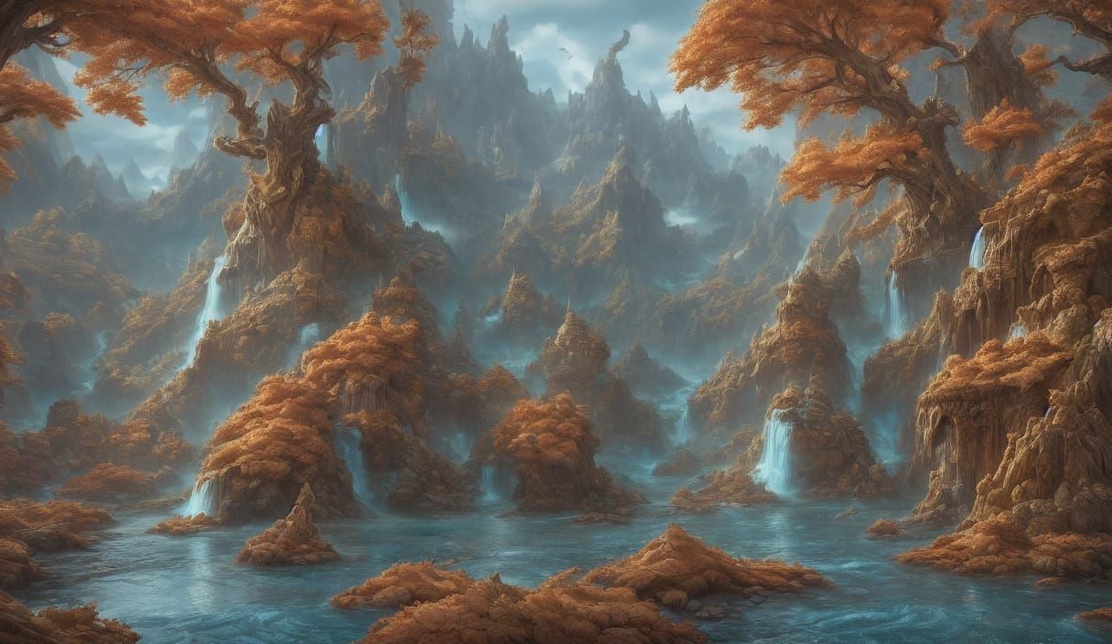 Majestic Mountain River Landscape at Golden Hour