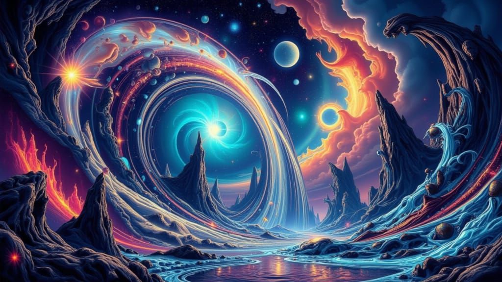 Cosmic Dance of Light and Darkness in Neon