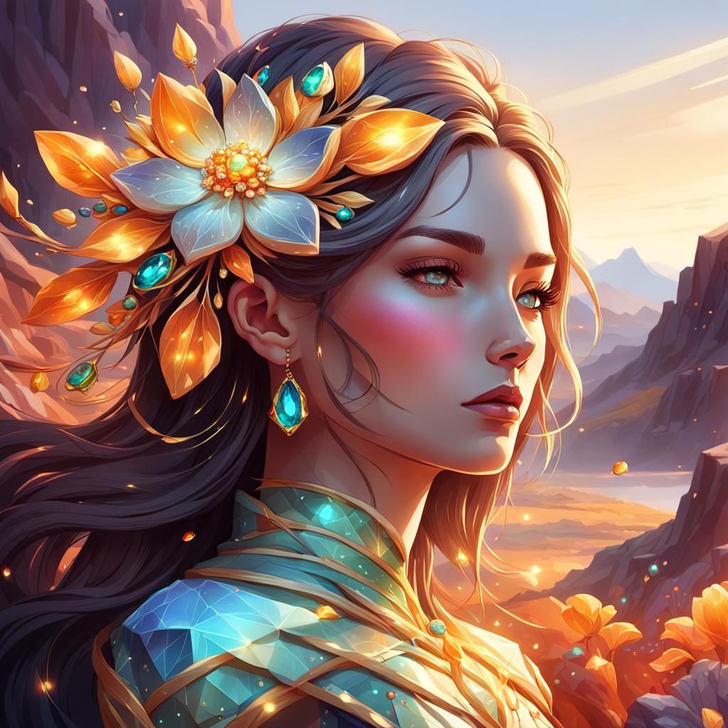 Gemstone Flower Portrait in Artgerm Style