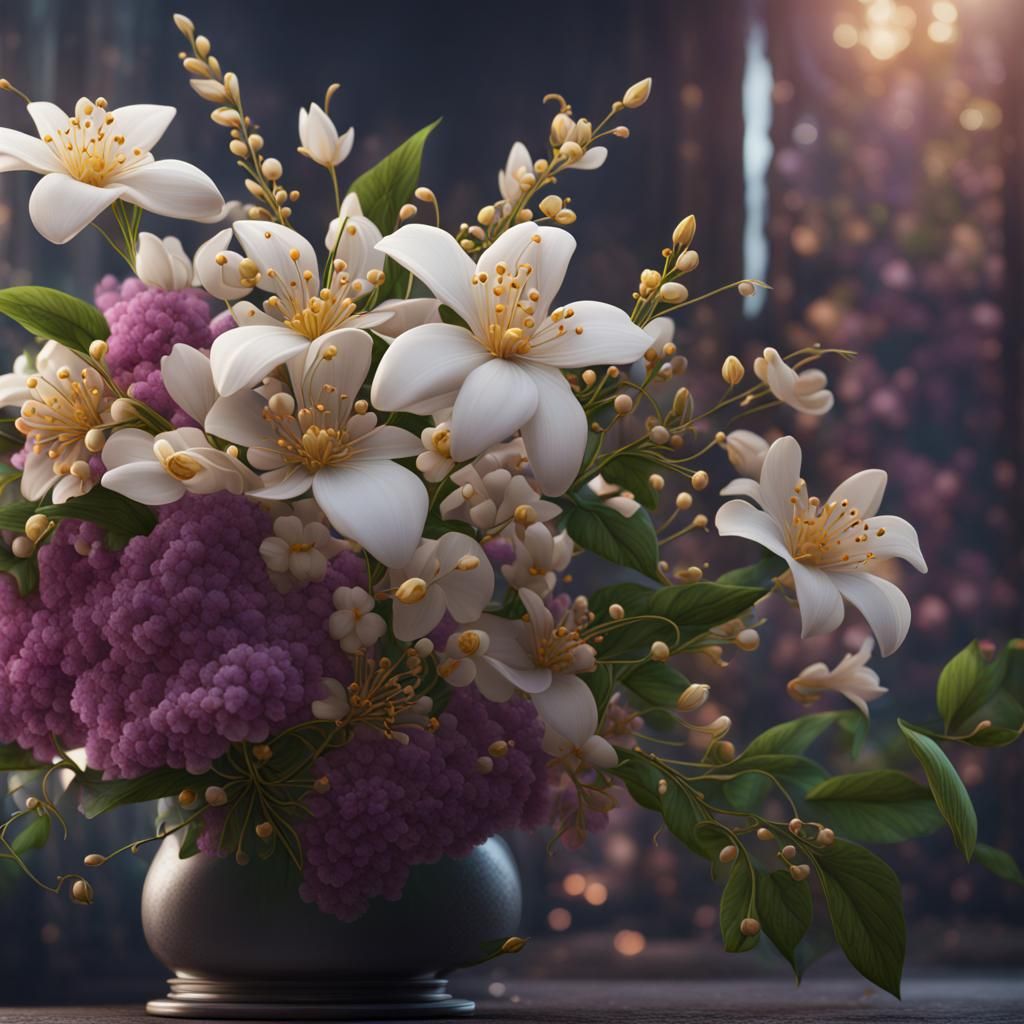 Jasmine Bouquet in Detailed Matte Painting Style