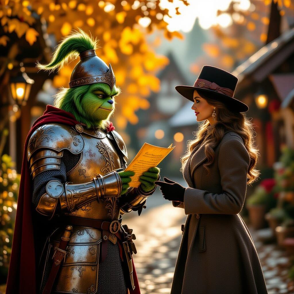 The Grinch as Knight in Autumn Village