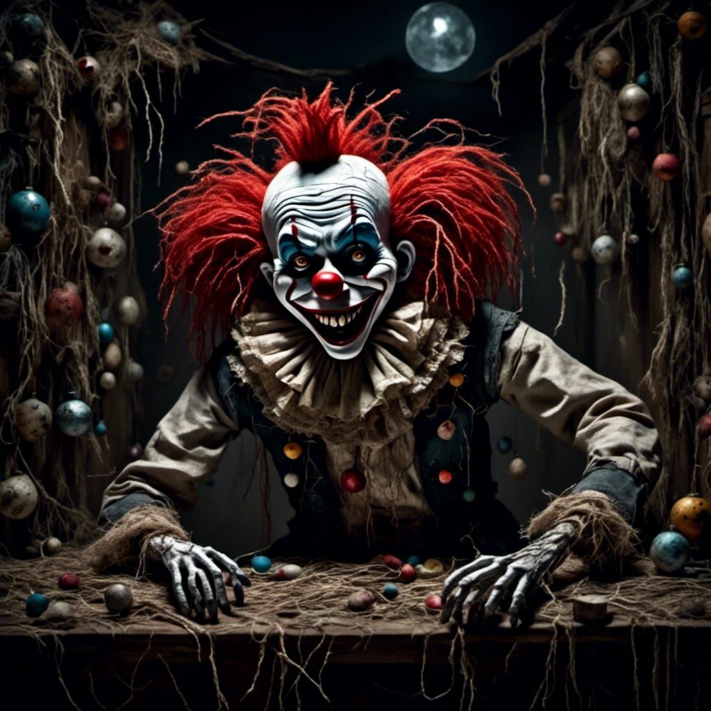 Horror Clown's Uncanny Transformation in Dark Fantasy