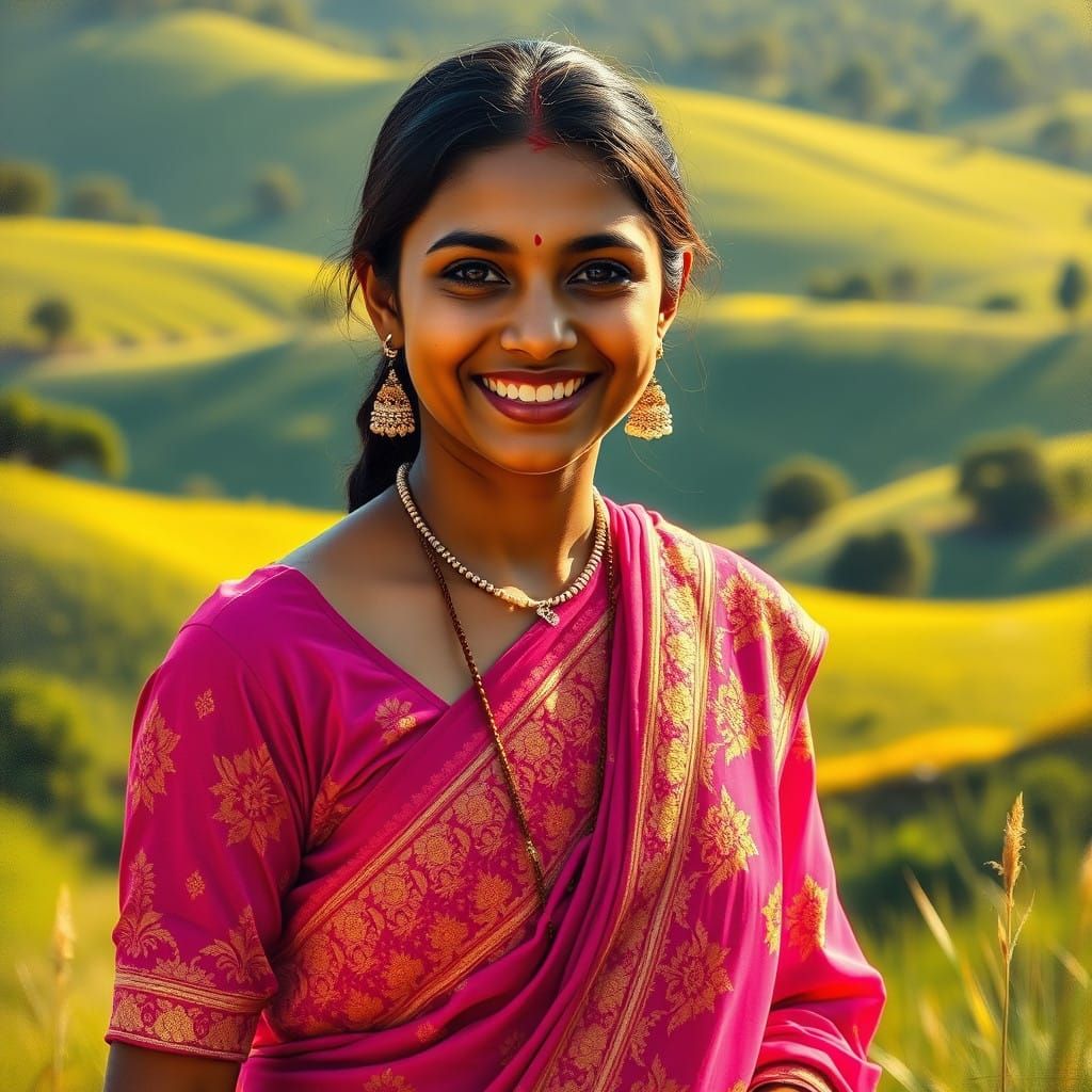 Young Indian Woman in Vibrant Pink Saree
